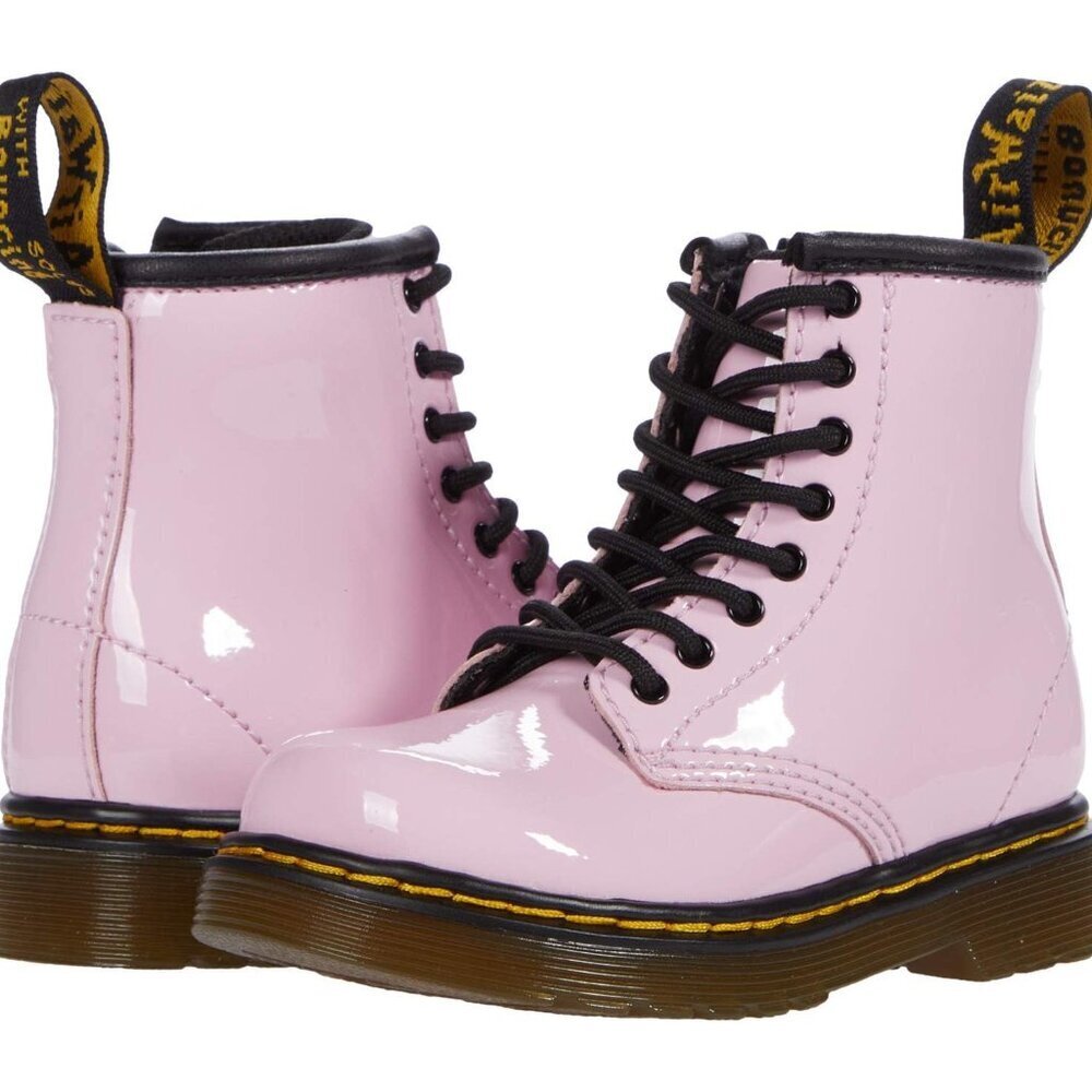 Dr. Martens Kids Pink Patent Leather Lace-Up Boots